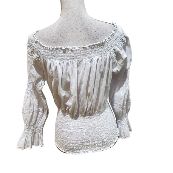 Helen Ainson White Smocked 100% cotton peasant Blouse boutique size small - Picture 7 of 11